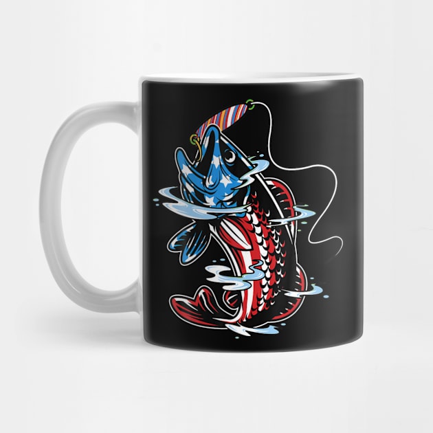 Bass Fishing American Flag Fish Funny Fathers Day  Men by Danielss